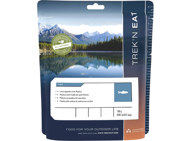 Trek'n eat Dinner Salmon pesto with pasta 