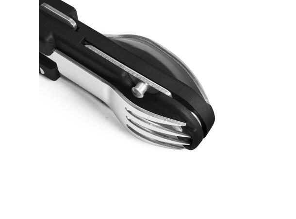 BIVOUAC KNIFE BLACK HANDLE WITH ACCESSORIES AND POUCH 