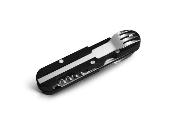 BIVOUAC KNIFE BLACK HANDLE WITH ACCESSORIES AND POUCH 