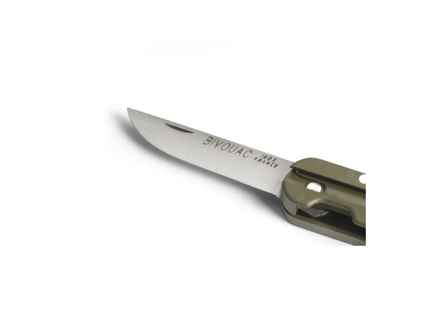 BIVOUAC KNIFE GREEN HANDLE WITH ACCESSORIES AND POUCH 