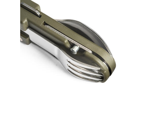 BIVOUAC KNIFE GREEN HANDLE WITH ACCESSORIES AND POUCH 