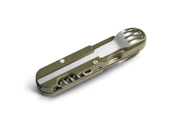 BIVOUAC KNIFE GREEN HANDLE WITH ACCESSORIES AND POUCH 